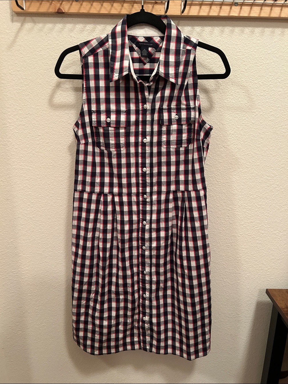 Tommy Hilfiger Navy, Red & White Plaid Button-Up Dress